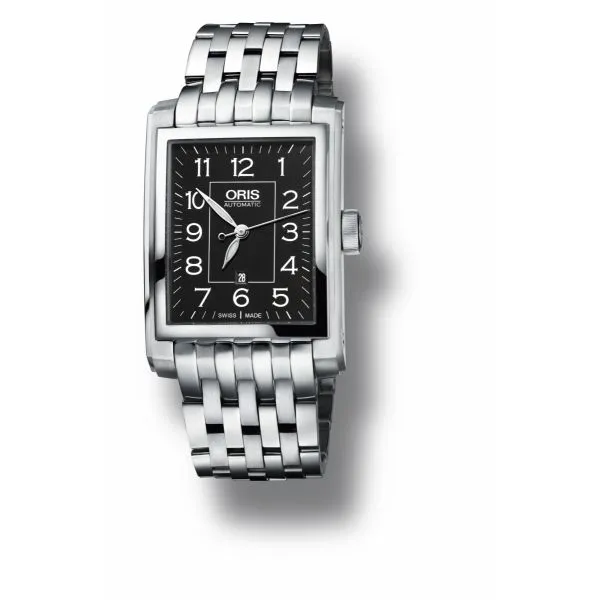 Oris Rectangular Date and Stainless steel bracelet with Black dial